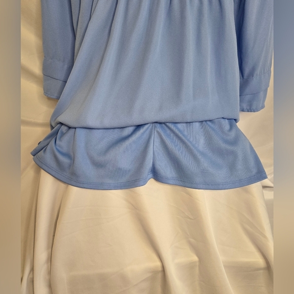 Gianni B. Blue Faux Wrap Mini Dress Medium | 3/4 Sleeves | Embroidered - Picture 7 of 9